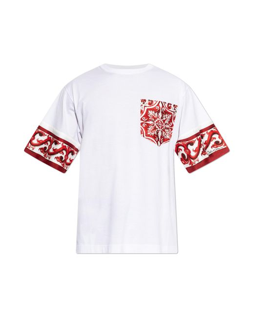 Dolce & Gabbana Red T-Shirt With "Majolica" Print for men
