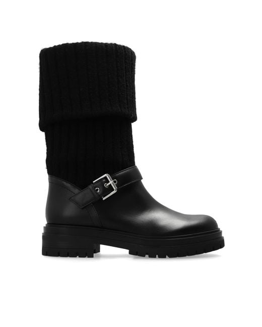 Gianvito Rossi Black Ribbed Leather Mid-Heel Ankle Boots