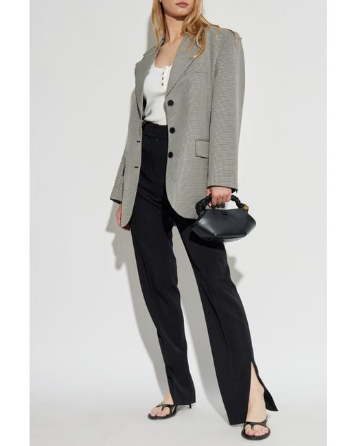 Anine Bing Gray Houndstooth Patterned Blazer