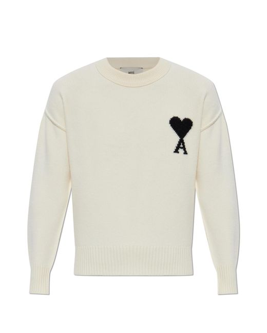 AMI White Wool Sweater With Logo