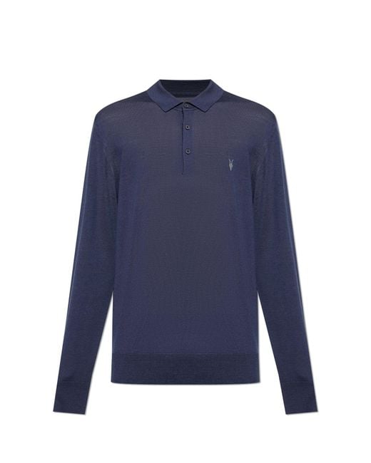 AllSaints Blue "Mode" Polo-Type Sweater for men