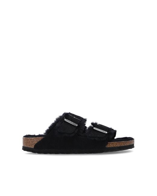 Birkenstock Black 'Arizona Fur' Slides