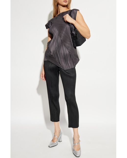 Pleats Please Issey Miyake Pleated Top With Asymmetrical Cut in
