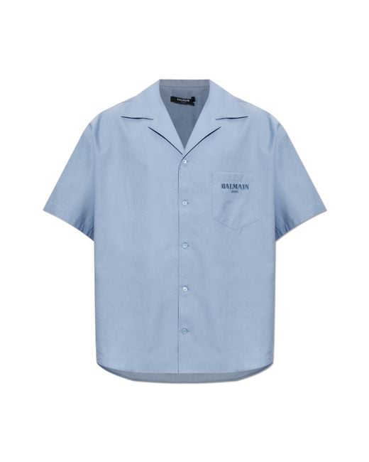 Balmain Blue Shirt With Logo for men