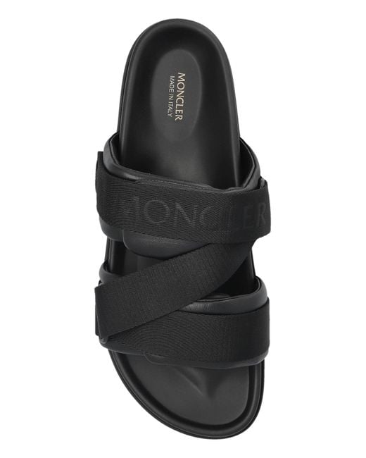 Moncler Black Leather Slides for men