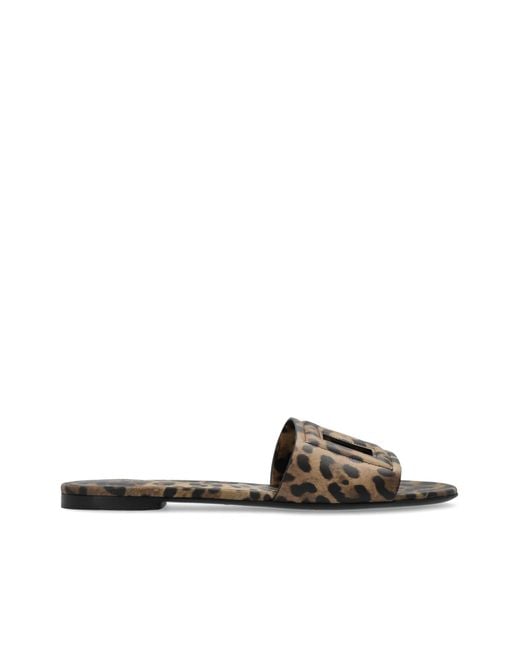 Dolce & Gabbana White Leather Slides With Animal Print