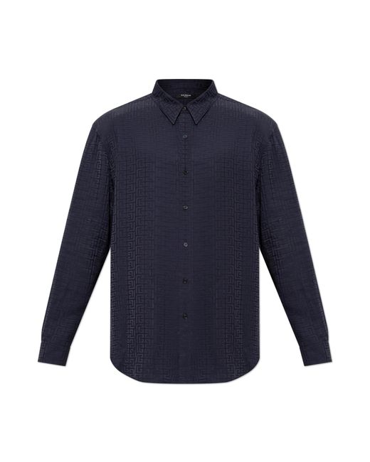Balmain Blue Shirt With Monogram for men