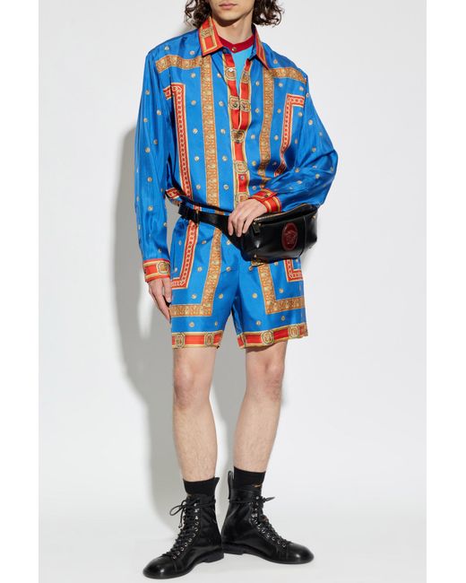 Versace Blue Silk Shorts With 'The Ringmaster' Print for men