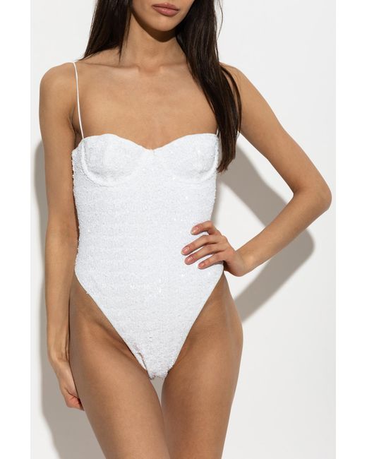 Oseree White One-Piece Swimsuit With Sequins