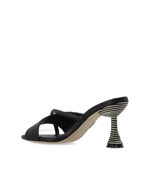 Rodo Black Leather Heeled Mules