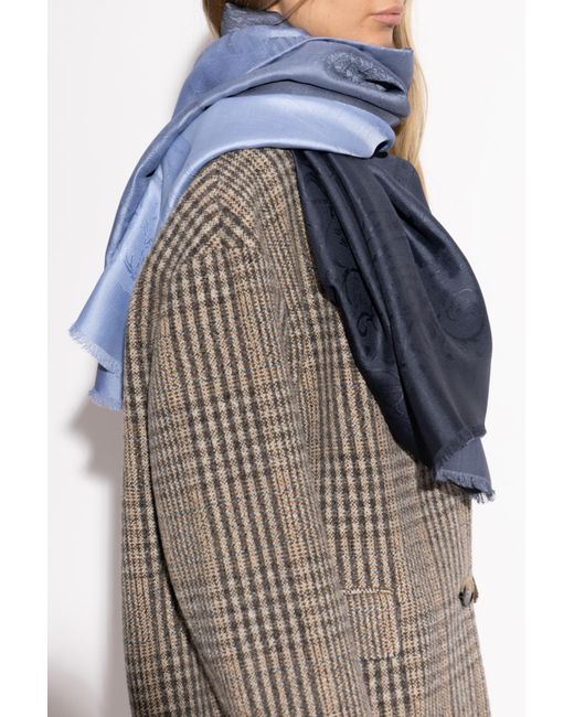 Ferragamo Blue Silk Scarf With Decorative Pattern