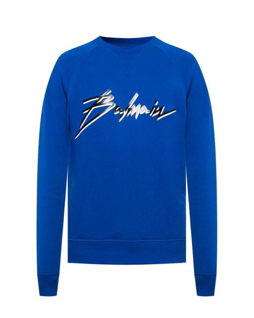 Balmain Blue Signature Logo Sweatshirt for men