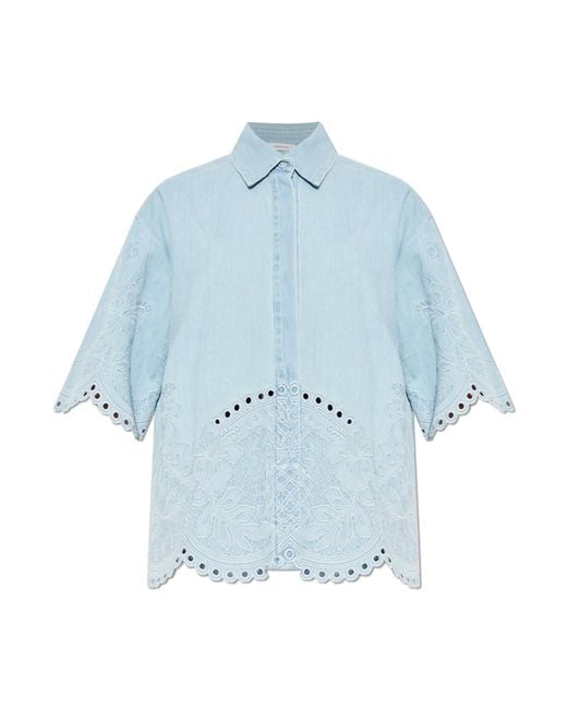 Zimmermann Blue Denim Shirt With Openwork Trim