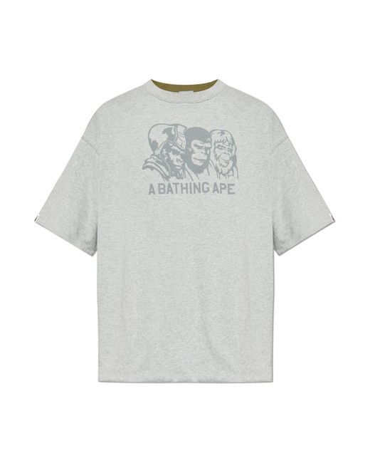 A Bathing Ape Gray T-Shirt With Logo for men
