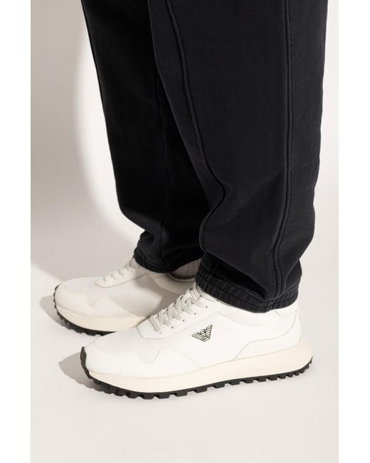 Emporio Armani White Sports Shoes With Logo Appliqué for men