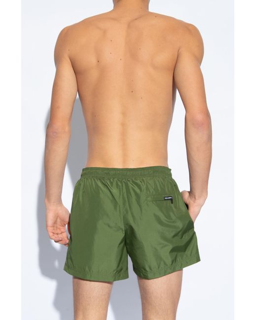 Dolce & Gabbana Green Logo-embroidered Swim Shorts for men