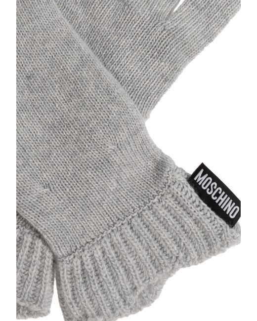 Moschino Gray Gloves With Logo Patch