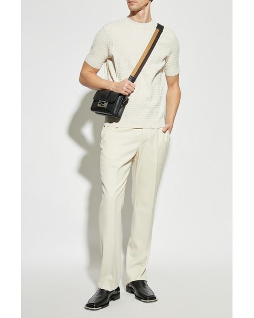 Fendi White Wool Trousers With Crease for men