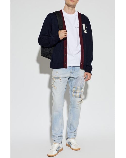 DSquared² Blue Wool Cardigan With Logo for men