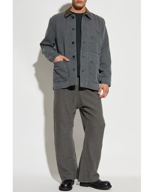 Officine Generale Gray Jacket With Corduroy Collar for men