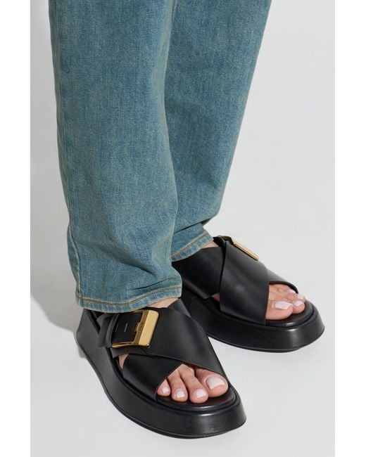Tod's Black Leather Slides With Logo