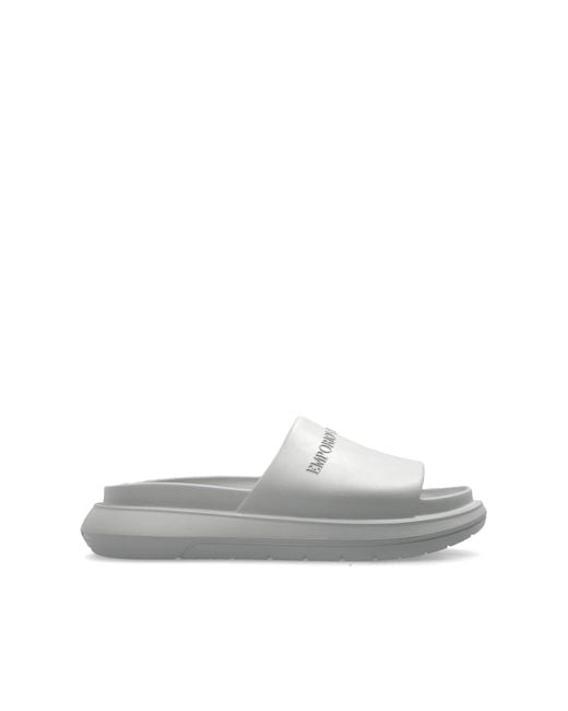 Emporio Armani White Rubber Slides With Logo for men