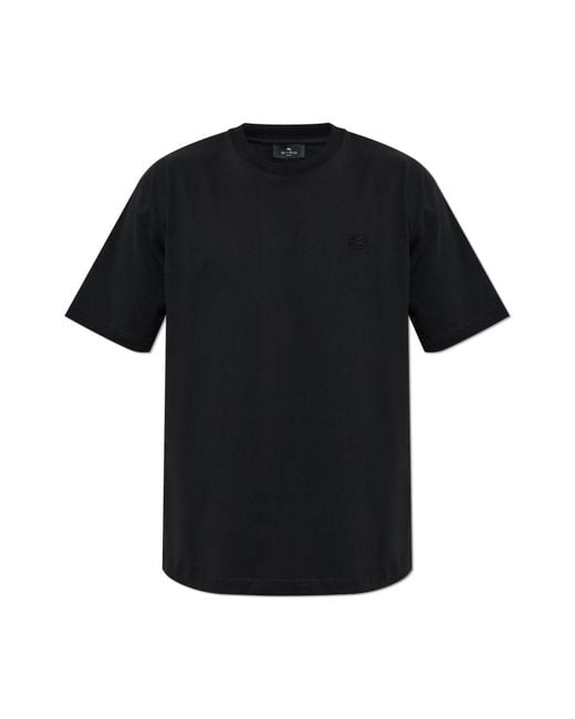 Etro Black T-Shirt With Embroidered Logo for men
