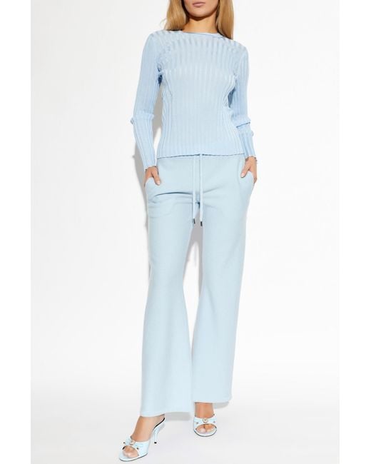 Versace Blue Ribbed Long Sleeve Top