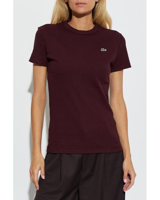 Lacoste Red Ribbed Top With Logo Patch