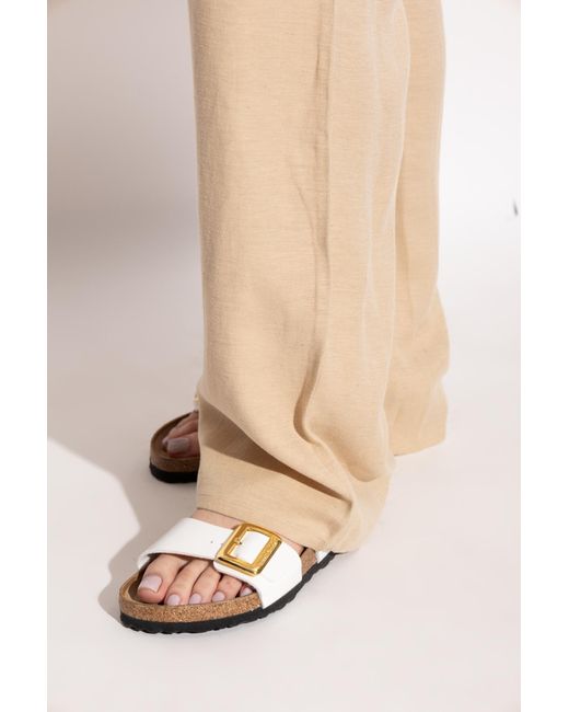 Birkenstock White Slides 'Sydney Cushion Buckle'
