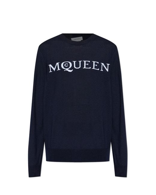 McQueen Blue Wool Sweater With Logo for men