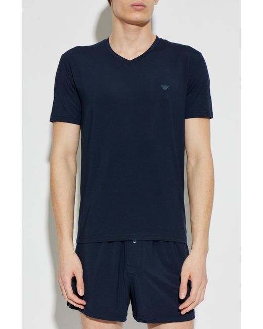 Emporio Armani Blue Lingerie T-Shirt With V-Neck for men