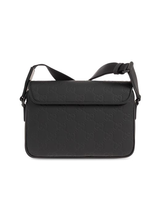 Gucci Black Monogram-debossed Leather Cross-body Bag for men
