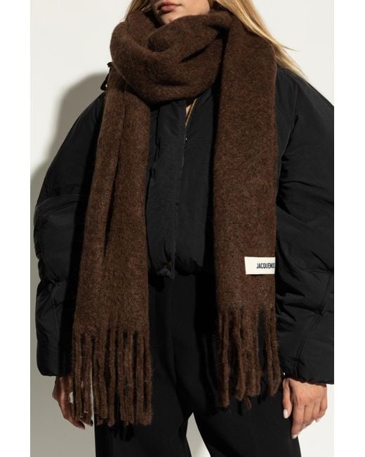 Jacquemus Brown Scarf With Logo Patch