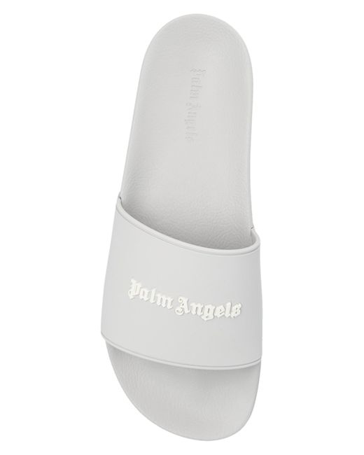 Palm Angels Gray Rubber Slides With Logo, for men