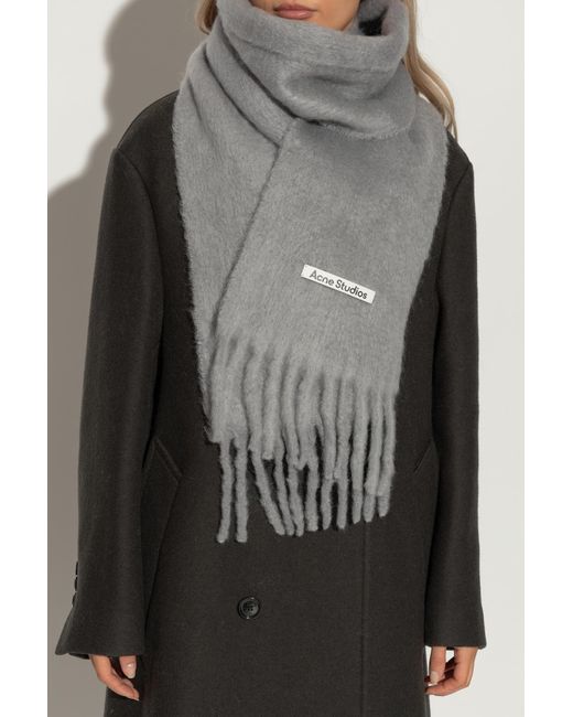 Acne Gray Scarf With Logo