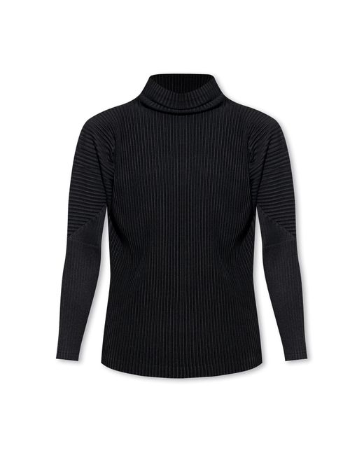 Homme Plissé Issey Miyake Black Pleated Turtleneck Sweater for men