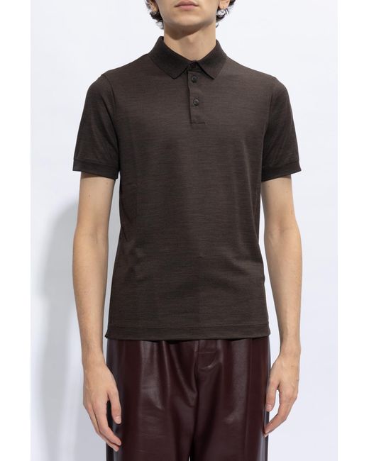 Giorgio Armani Black Wool Polo Shirt