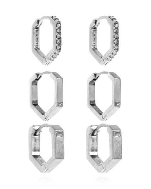 AllSaints White Set Of Three Pairs Of Earrings