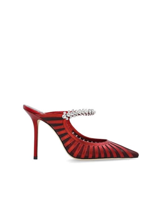 Jimmy Choo Red Heeled Mules "Bing"