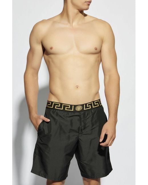 Versace Black Swim Shorts With Logo for men