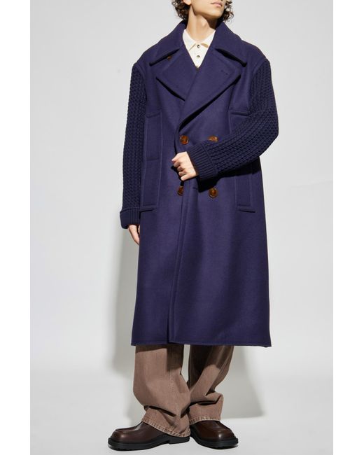 Lanvin Blue Wool Coat With Single Vent for men