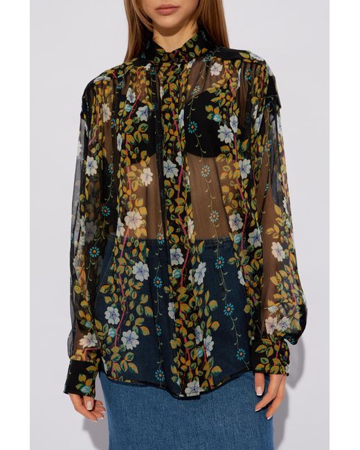 Etro Black Silk Shirt With Floral Motif,