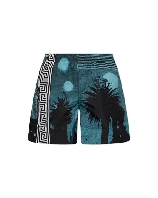 Versace Blue Swim Shorts With "Boardshorts" Print for men