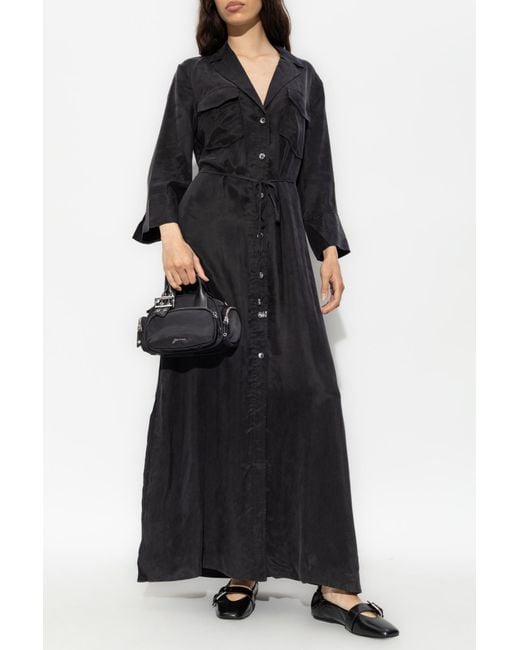 Ganni Black Dress With A Waist Belt