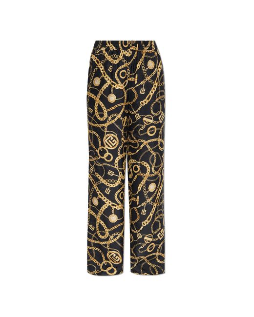 Balmain Black Silk Trousers With Print