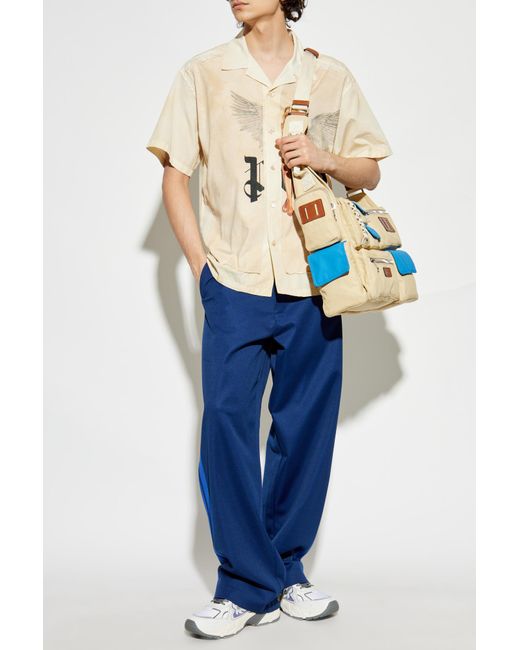 Palm Angels Blue Trousers With Logo for men