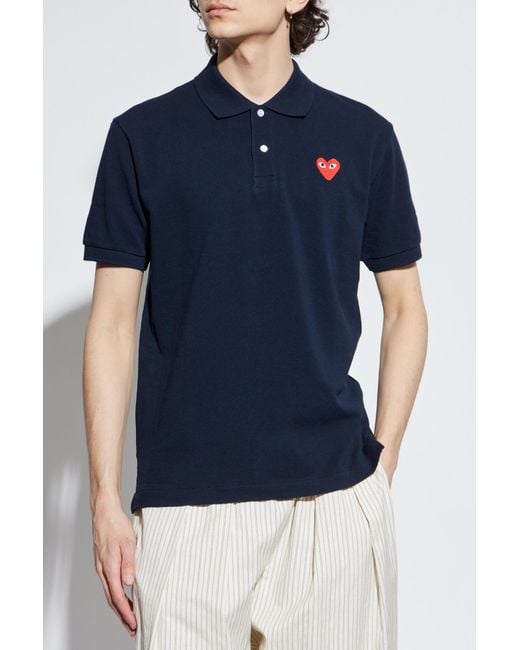 COMME DES GARÇONS PLAY Blue Polo With Logo Patch for men
