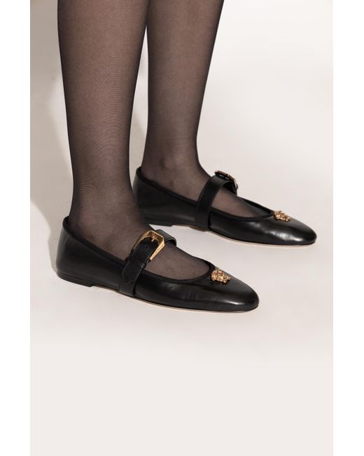 Versace Black Leather Ballerinas
