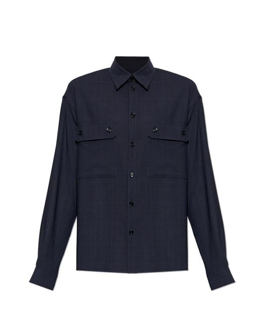 Dolce & Gabbana Blue Wool Shirt With Pockets for men